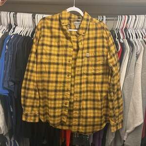 Vintage Carhartt Yellow & Brown Plaid Button-Up Flannel Shirt - Size M